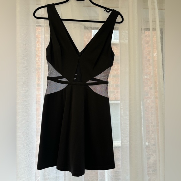 Black Mini Tank Dress with Mesh Cutouts - Picture 3 of 5